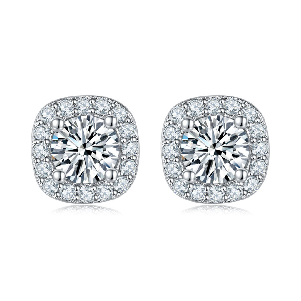 S925 silver square bag earrings Moissanite surrounded carat earrings source live jewelry wholesale