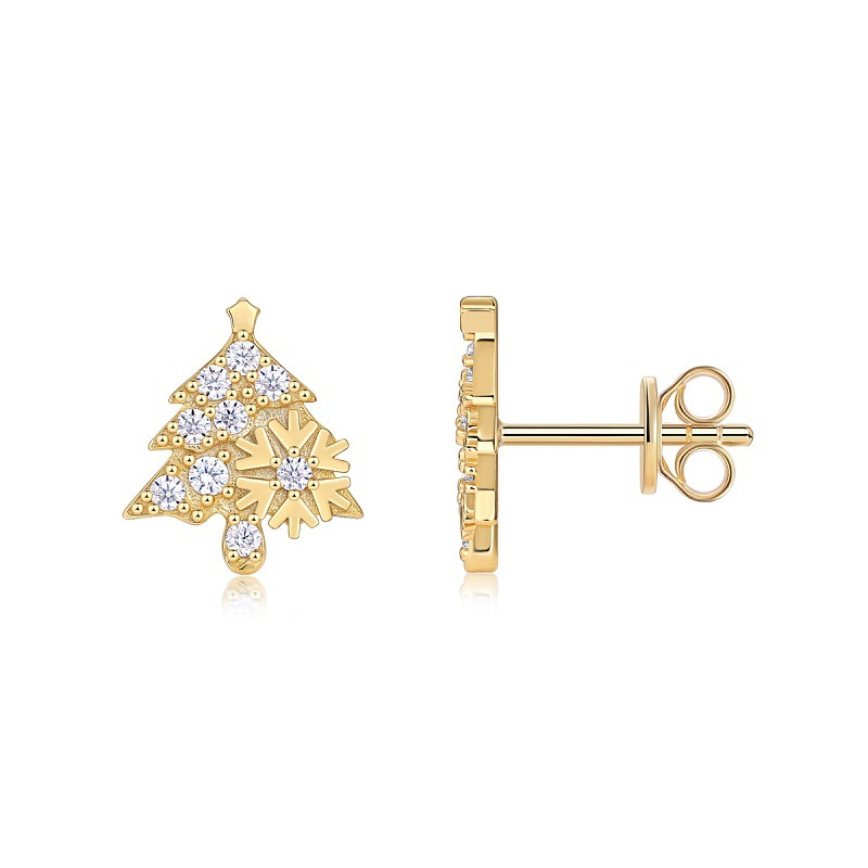 2024 new niche design 925 silver earrings plated with 18K gold Moissanite Christmas tree earrings