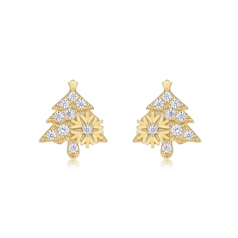 2024 new niche design S925 silver earrings plated with 18K gold Moissanite Christmas tree earrings