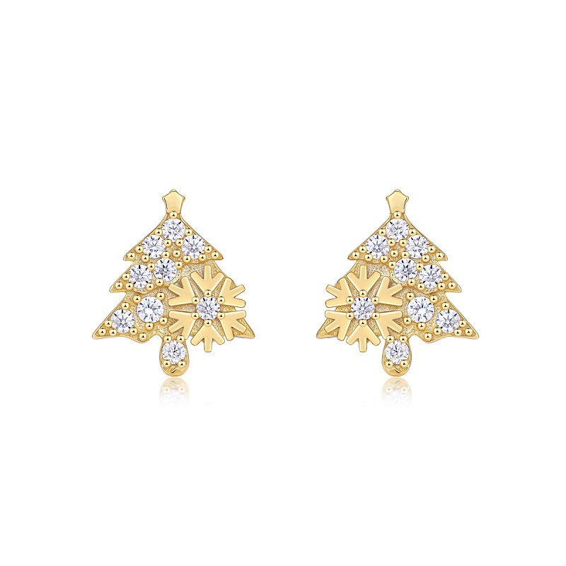 2024 new niche design 925 silver earrings plated with 18K gold Moissanite Christmas tree earrings