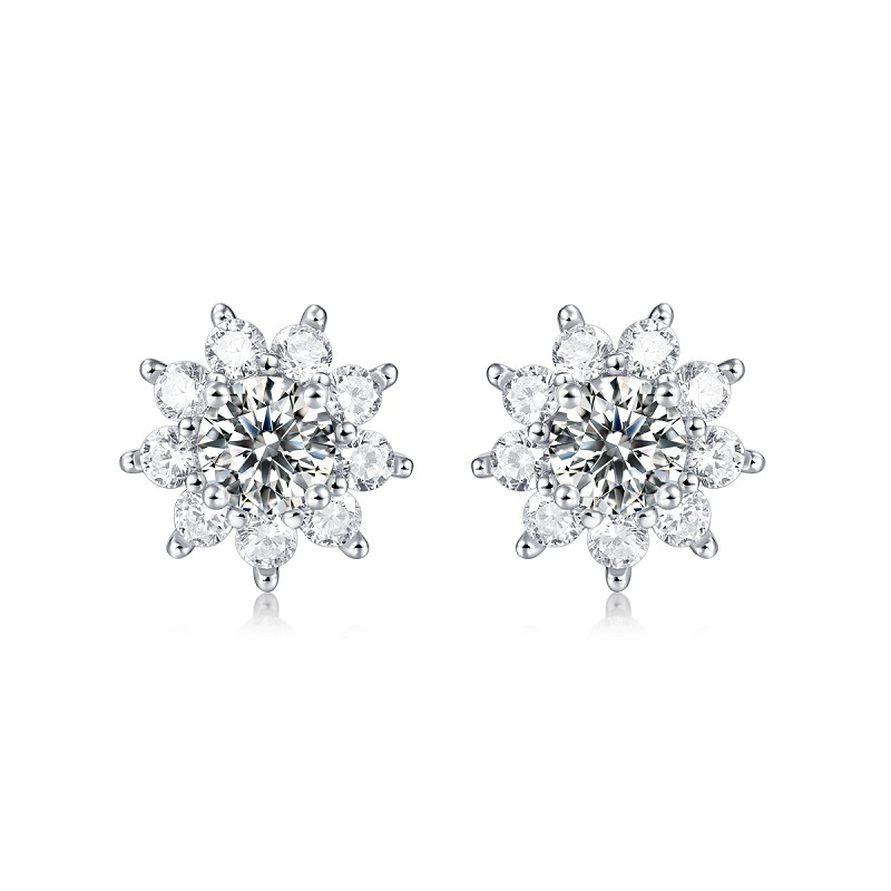 S925 Silver Earrings Moissanite New First Snow Earrings Fashion Trend Sunflower Earrings In-stock Panyu Dropshipping