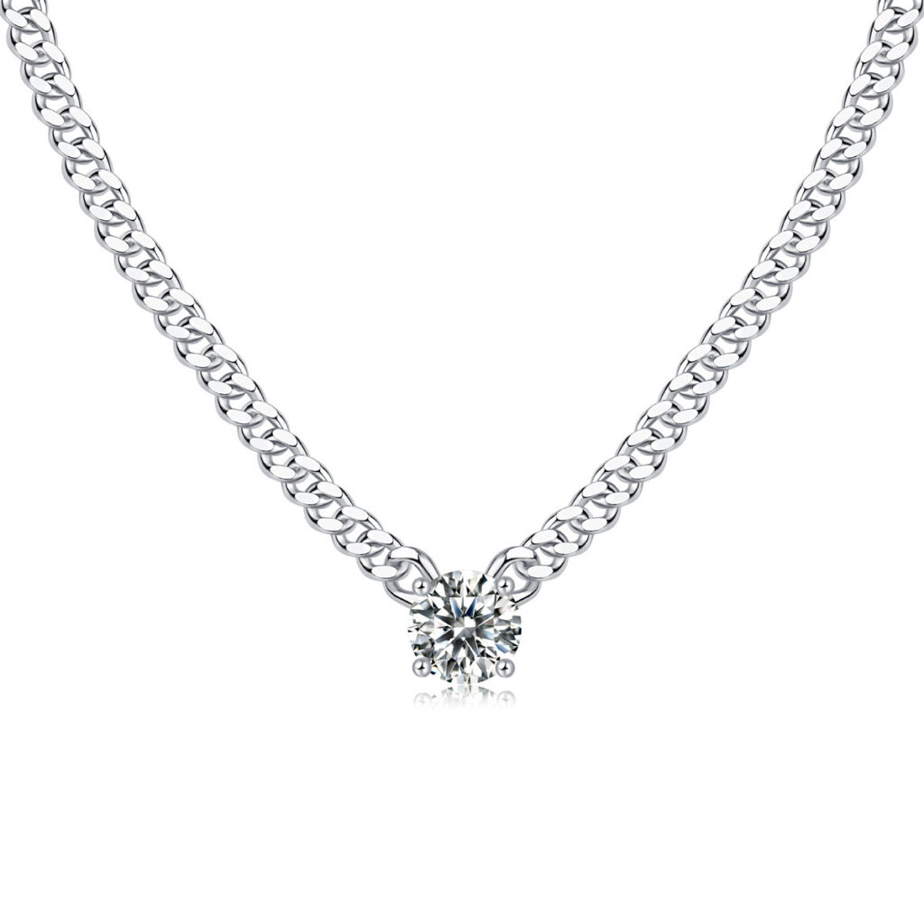 s925 Silver Men's Chain Silver Plated Platinum Moissanite Cuban Necklace New Amazon Hot Sale Clavicle Chain Wholesale