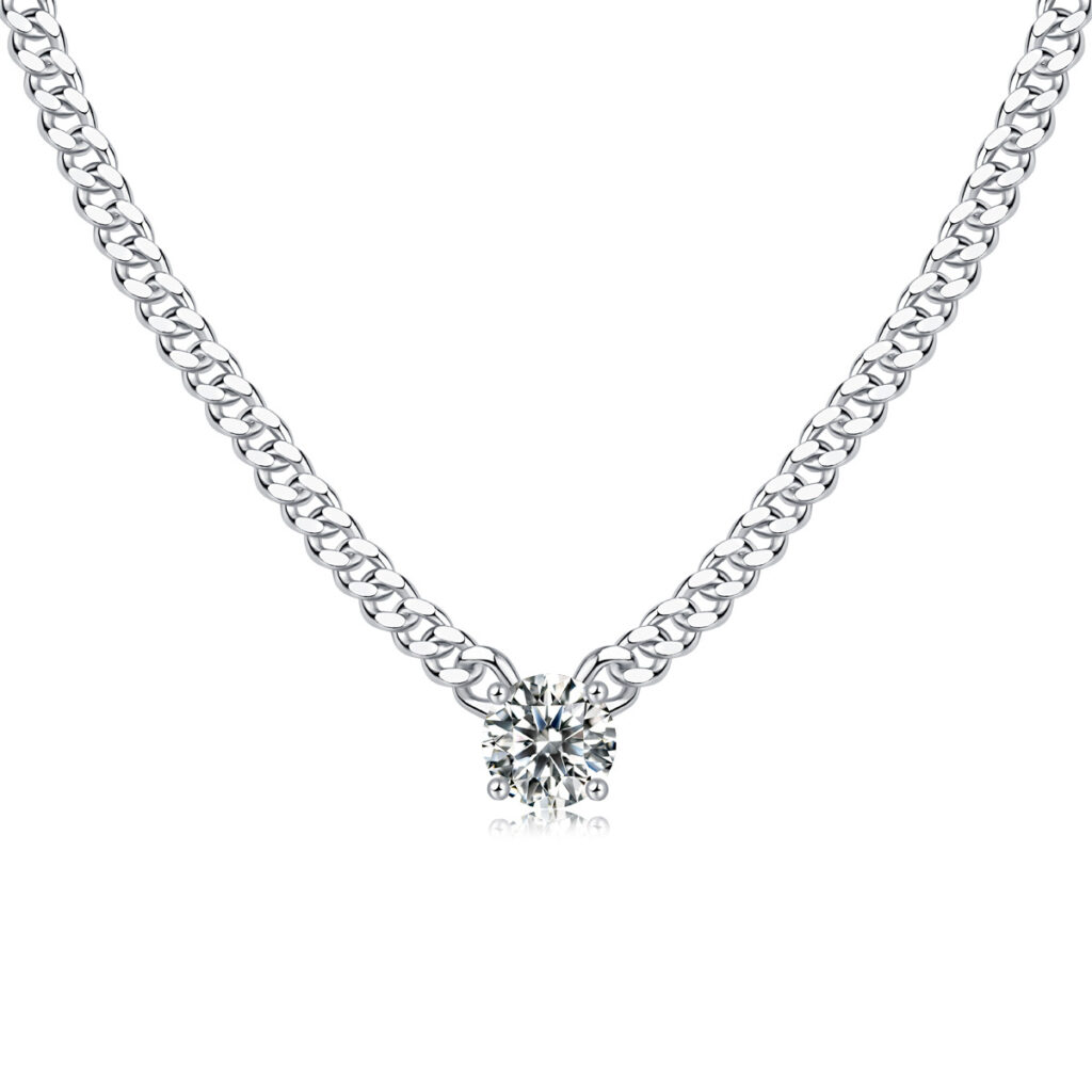 s925 Silver Men's Chain Silver Plated Platinum Moissanite Cuban Necklace New Amazon Hot Sale Clavicle Chain Wholesale