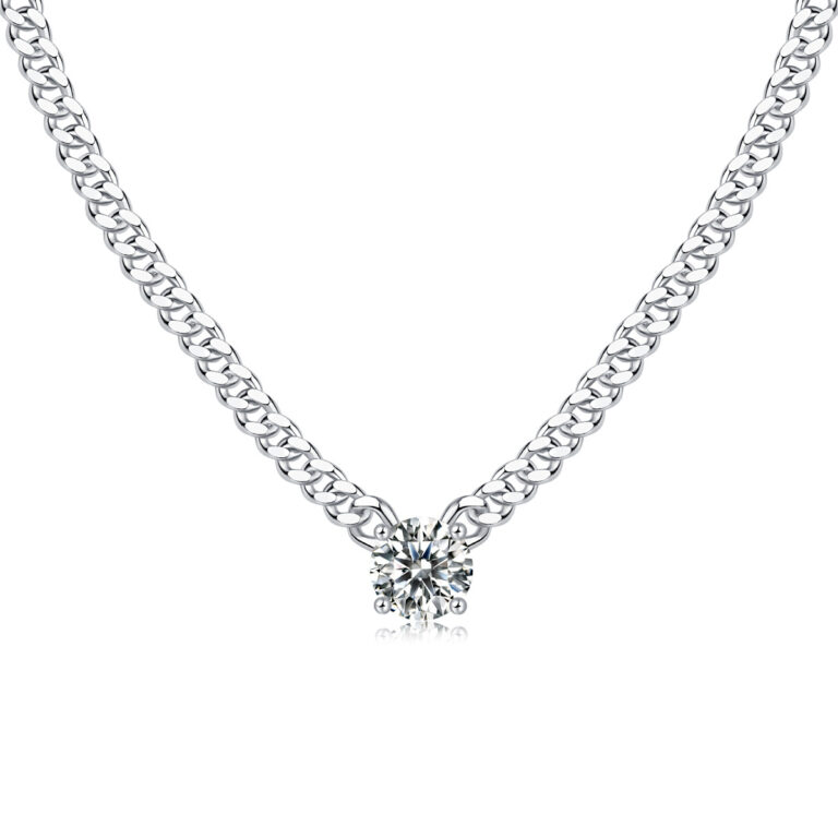 s925 Silver Men's Chain Silver Plated Platinum Moissanite Cuban Necklace New Amazon Hot Sale Clavicle Chain Wholesale