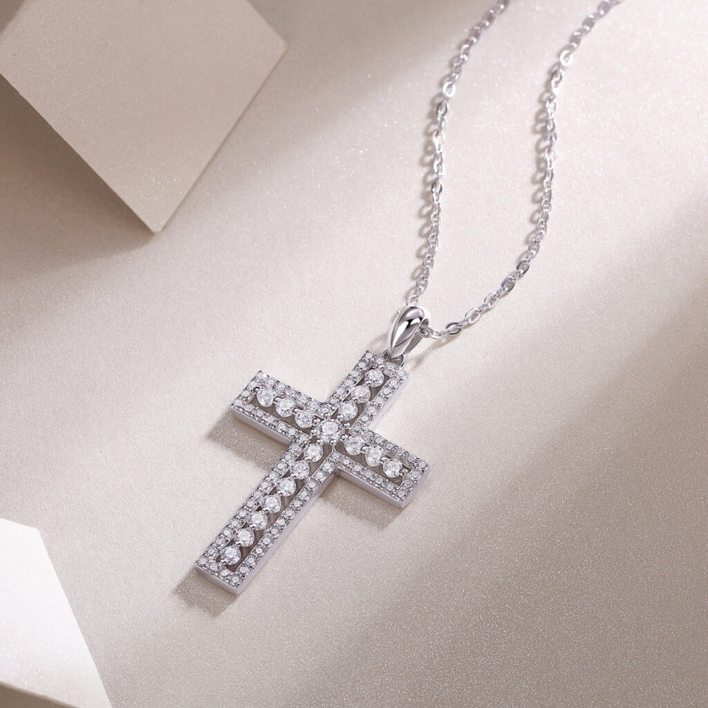 S925 silver necklace shelter pendant with chain live broadcast cross-border hot-selling silver jewelry in stock cross necklace for drop shipping