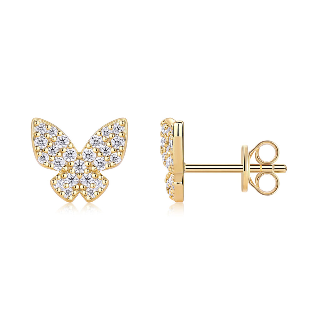 New European and American Niche Design Stud Earrings for Women 925 Silver Gold-plated Ins Style Fashion Butterfly Moissanite Earrings