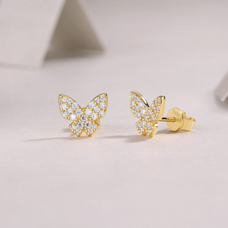 New European and American Niche Design Stud Earrings for Women 925 Silver Gold-plated Ins Style Fashion Butterfly Moissanite Earrings