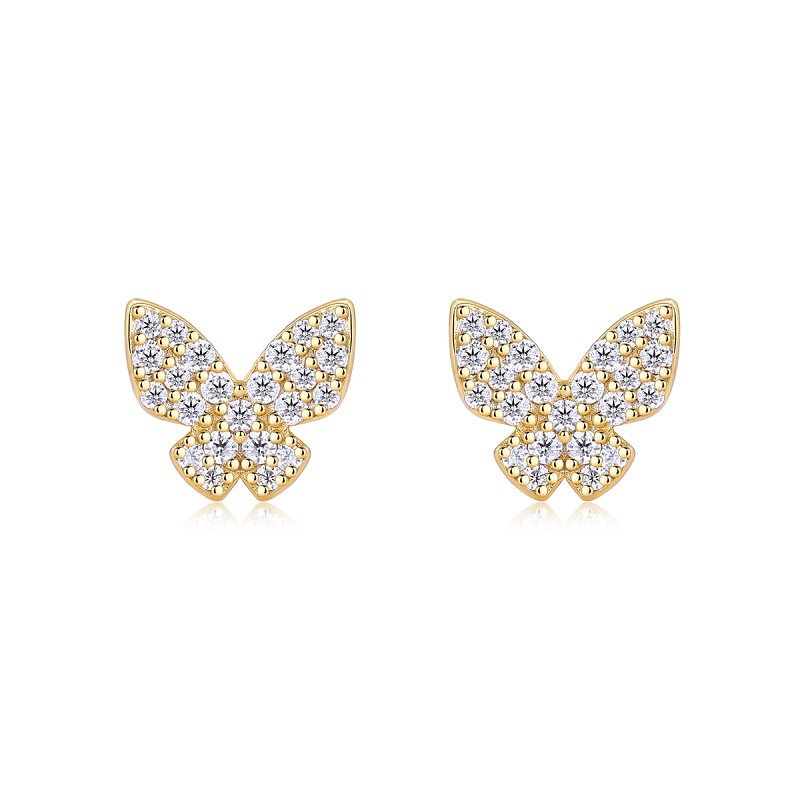 New European and American Niche Design Stud Earrings for Women 925 Silver Gold-plated Ins Style Fashion Butterfly Moissanite Earrings