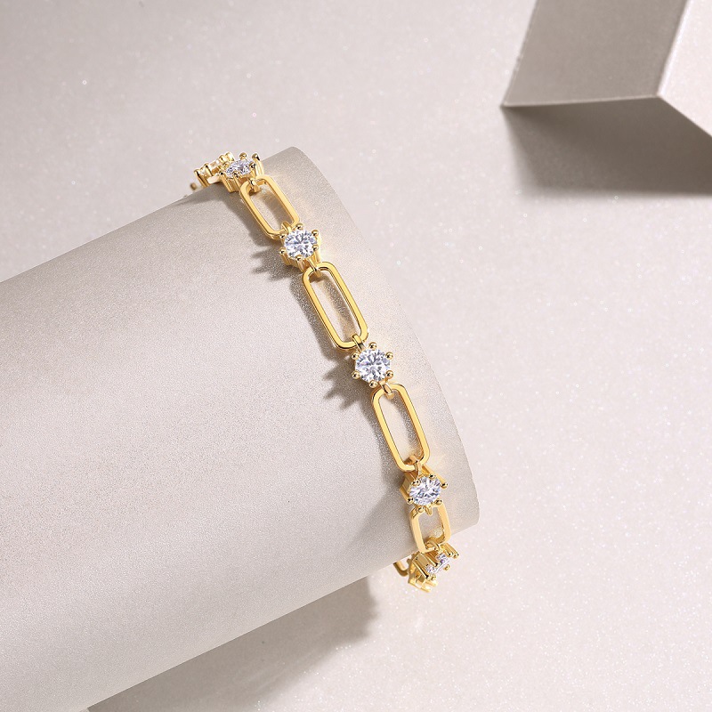 925 Silver Moissanite Bracelet Bangle for Women High-end Cross-border ins Style Gold Chain European and American Hot-selling Jewelry