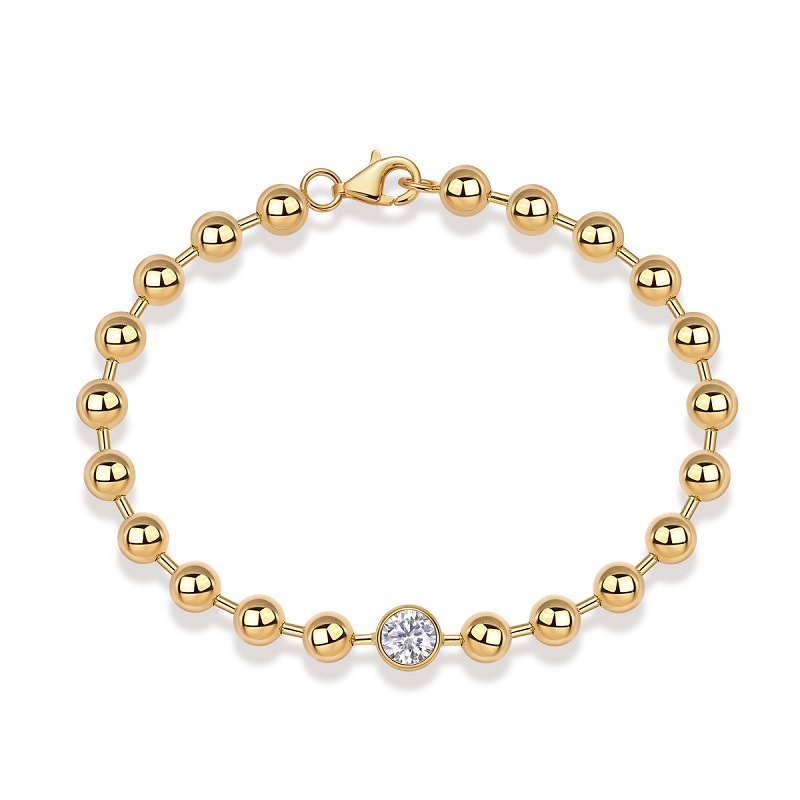 Light luxury niche design golden bead necklace 925 silver cross-border European and American INS style Moissanite bracelet in stock