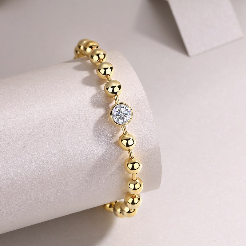 Light luxury niche design golden bead necklace 925 silver cross-border European and American INS style Moissanite bracelet in stock