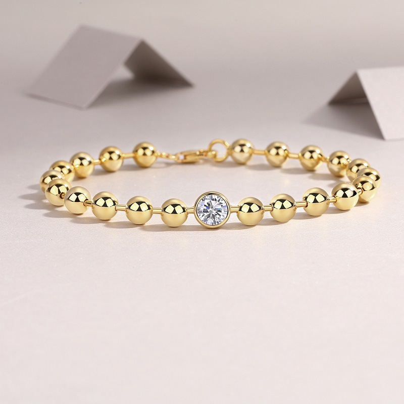 Light luxury niche design golden bead necklace 925 silver cross-border European and American INS style Moissanite bracelet in stock