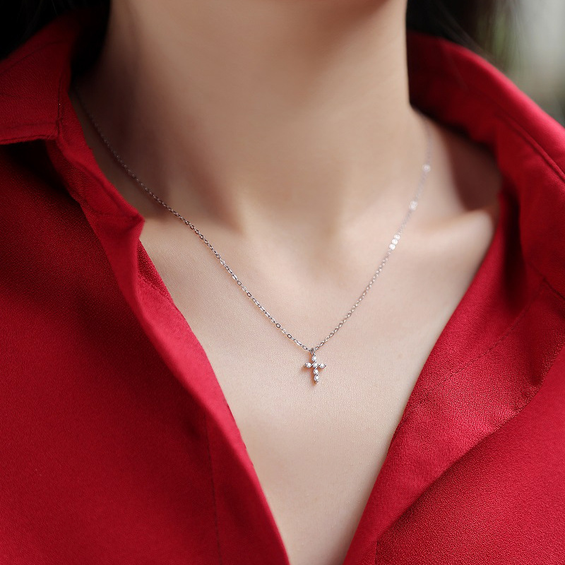 s925 Silver Jehovah Necklace Moissanite New Pendant Hot Sale In Stock Cross Clavicle Chain Wholesale