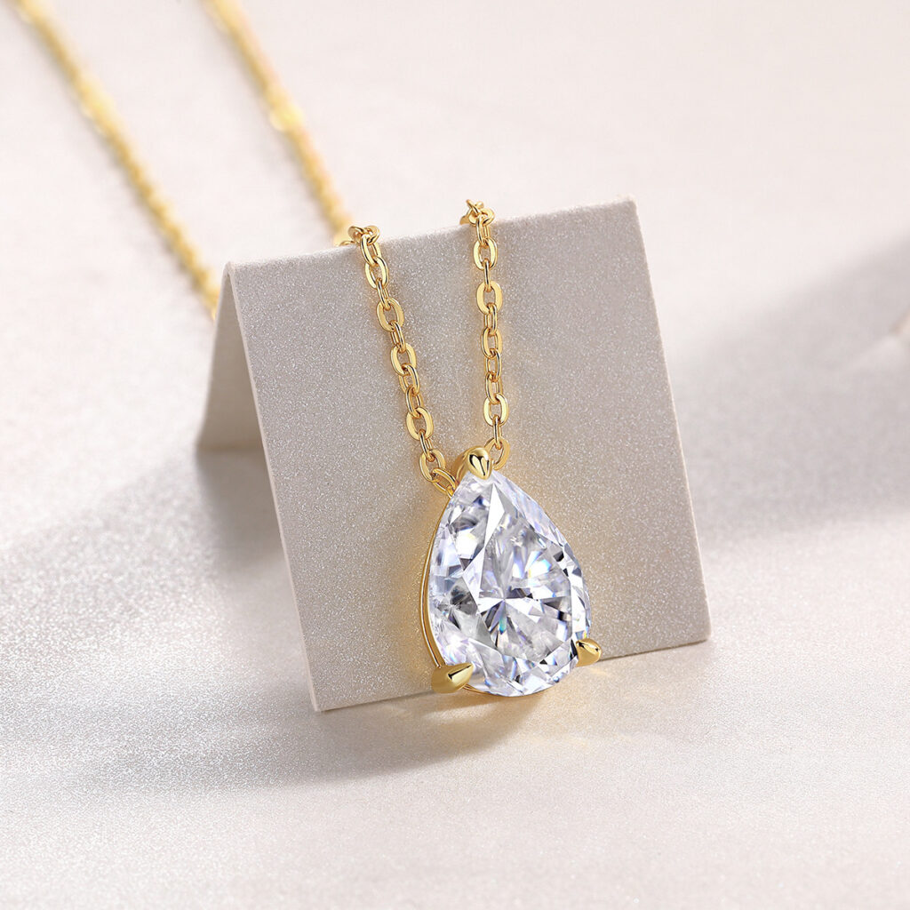 2024 New Women's Winter Cross-border Necklace Design Sense Water Drop Moissanite Pendant 925 Silver Layered Necklace