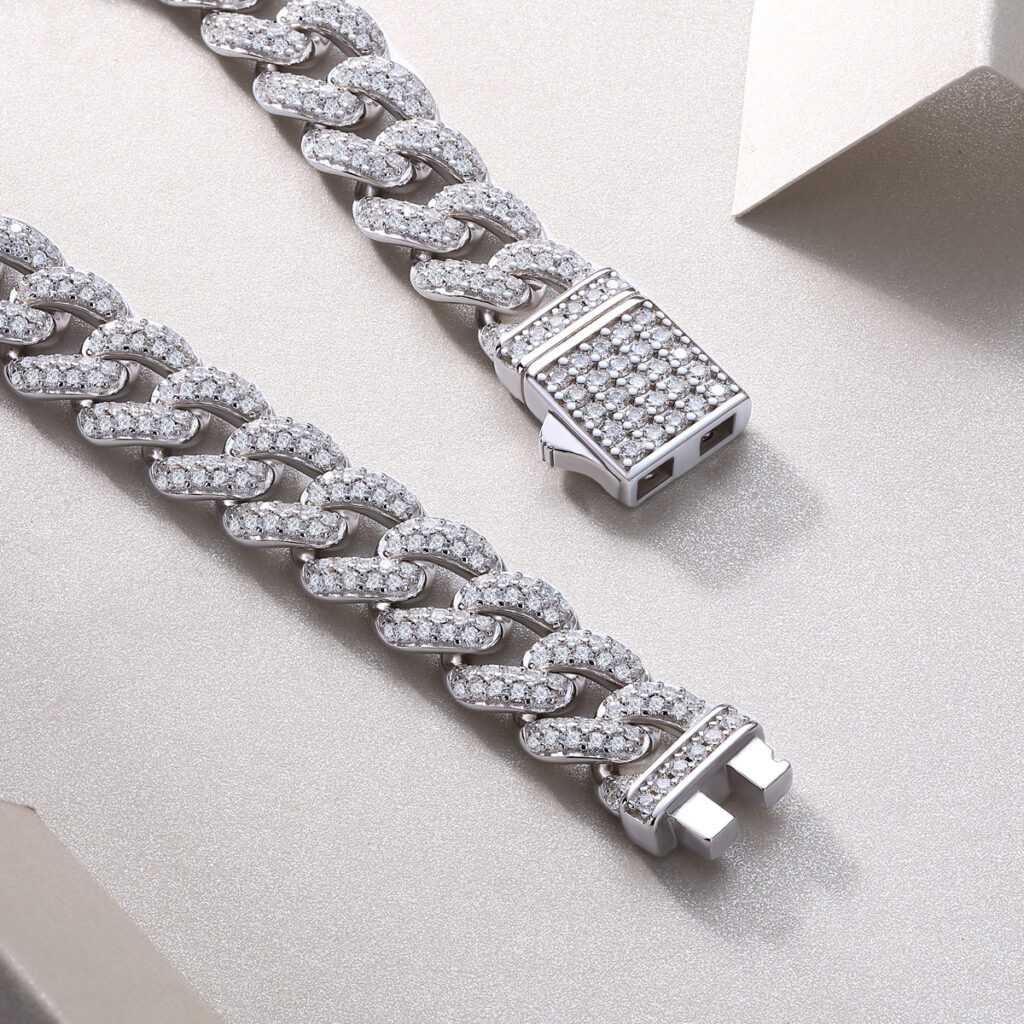 S925 Silver Cross-border Cuban Bracelet Moissanite New 10mm Wide Silver Jewelry TikTok Live Hot Sale Wholesale