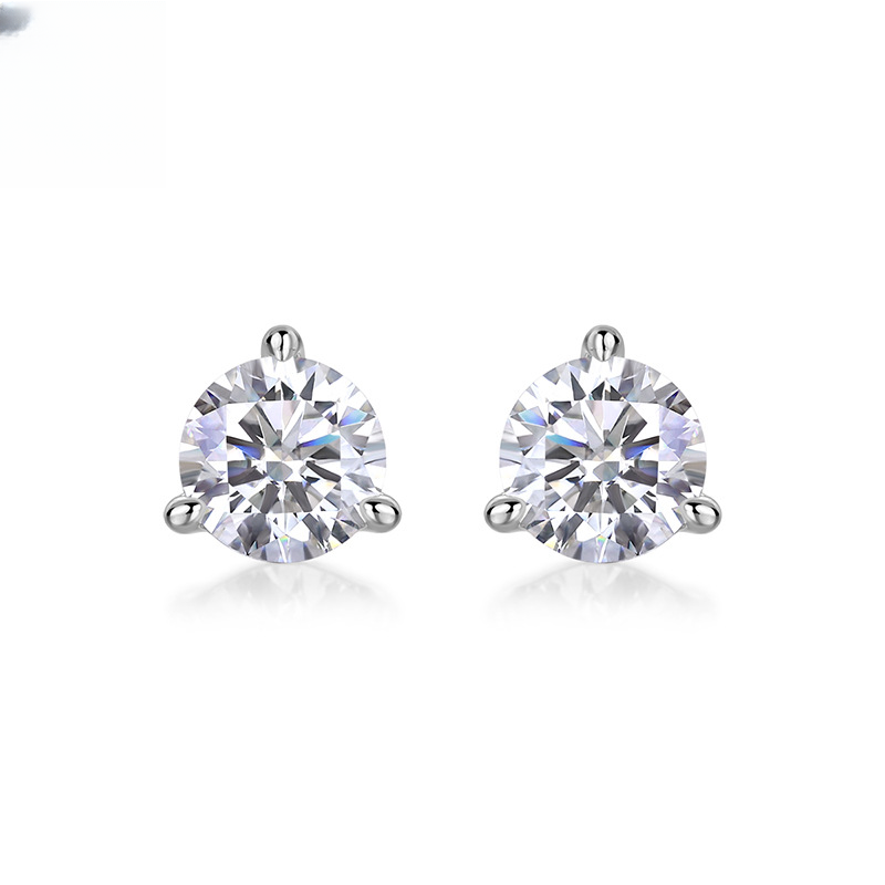 Stud Earrings S925 Silver Moissanite Fixed Earrings Simple Silver Jewelry Plated 18K Gold Earrings Live Broadcast Spot Delivery