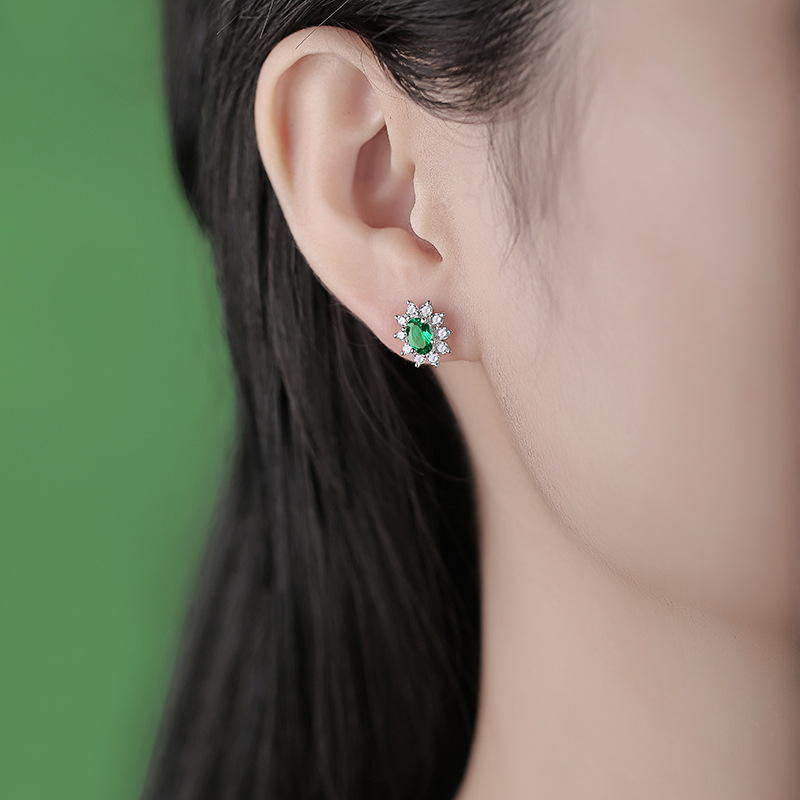 S925 Silver Earrings Canglan Earrings Cultivated Emerald Source In-stock Hot Sale Jewelry Factory Direct