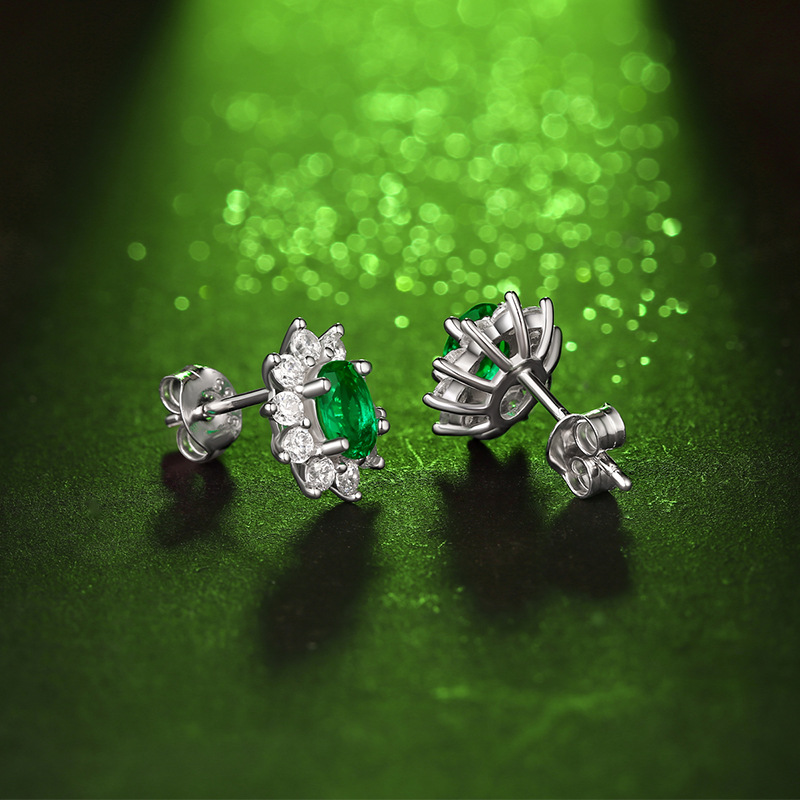 S925 Silver Earrings Canglan Earrings Cultivated Emerald Source In-stock Hot Sale Jewelry Factory Direct