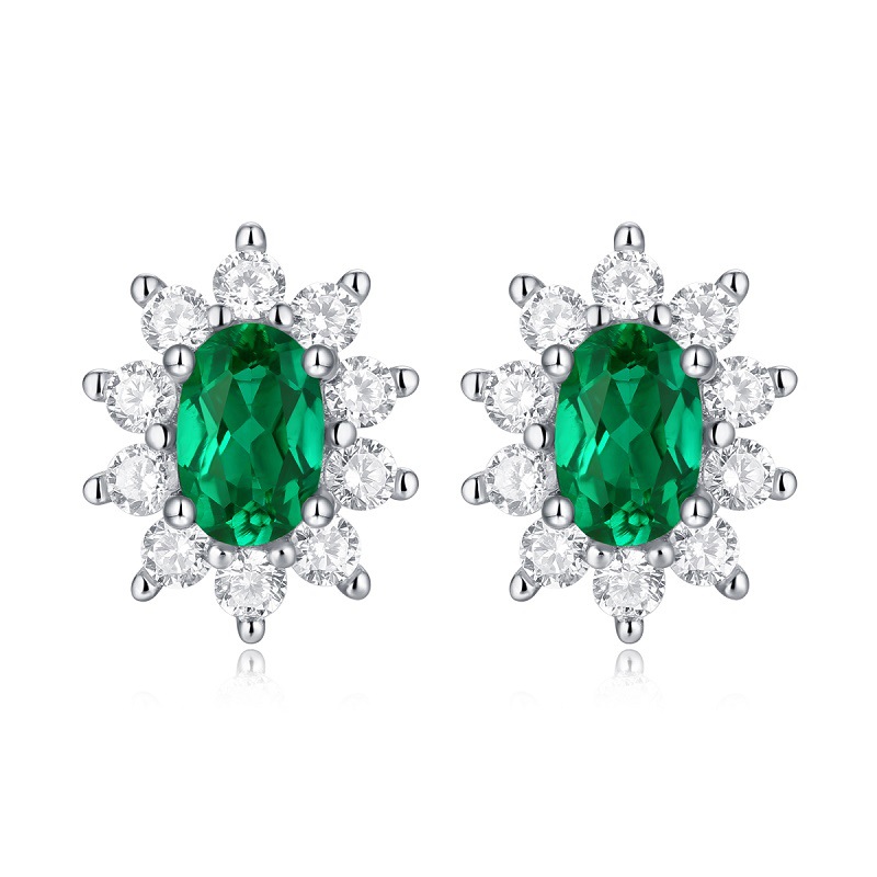 S925 Silver Earrings Canglan Earrings Cultivated Emerald Source In-stock Hot Sale Jewelry Factory Direct