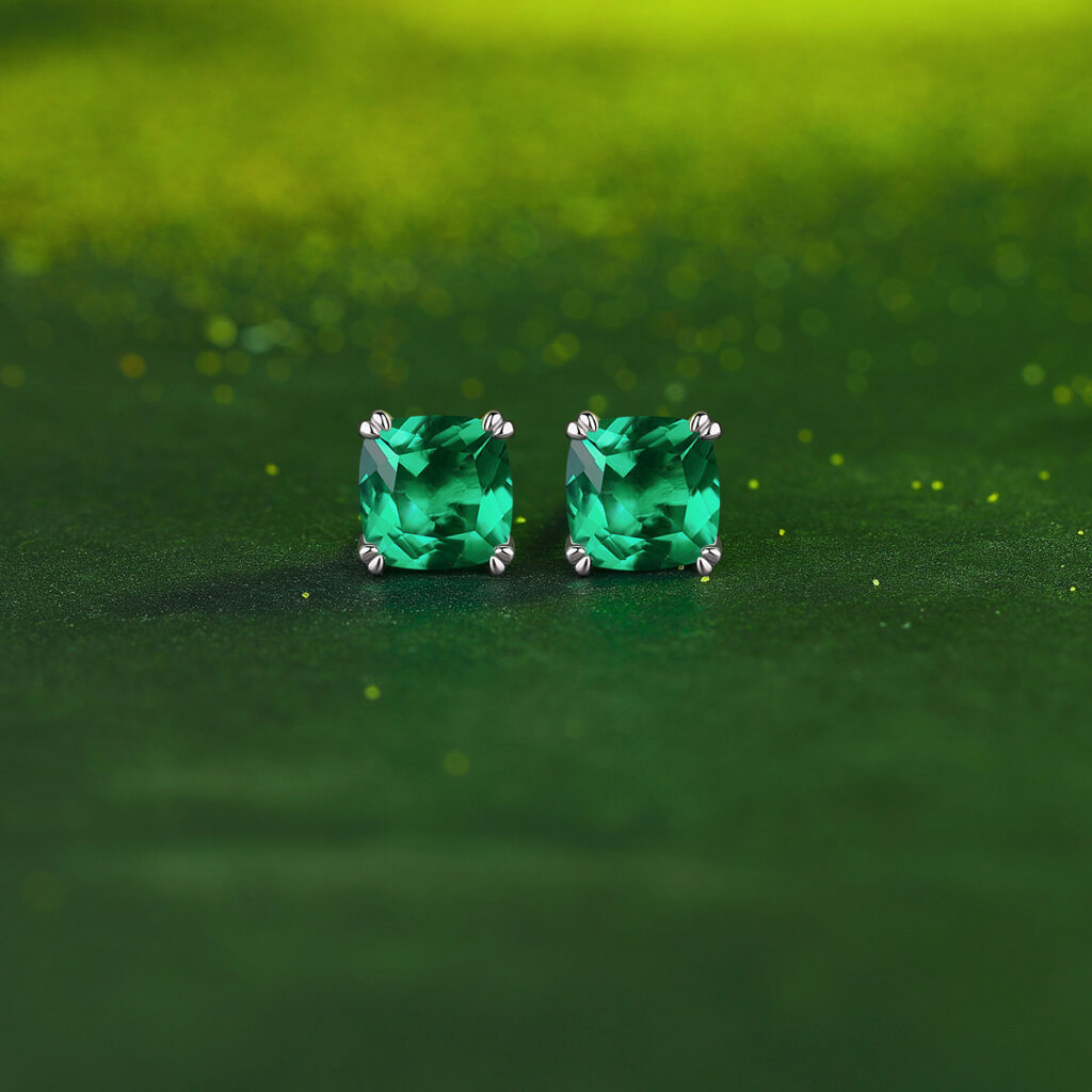 S925 Silver Earrings New Studs Cultivated Emerald Source In-Stock Hot-Selling Earrings Factory Direct