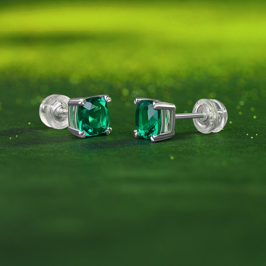 S925 Silver Earrings New Studs Cultivated Emerald Source In-Stock Hot-Selling Earrings Factory Direct