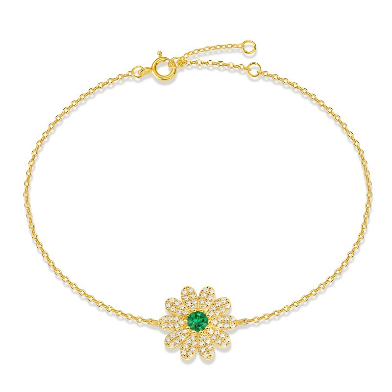 S925 Silver Bracelet Inlaid with Cultivated Emerald Gemstone Flower Dream Facing the Sun Bracelet Jewelry Wholesale