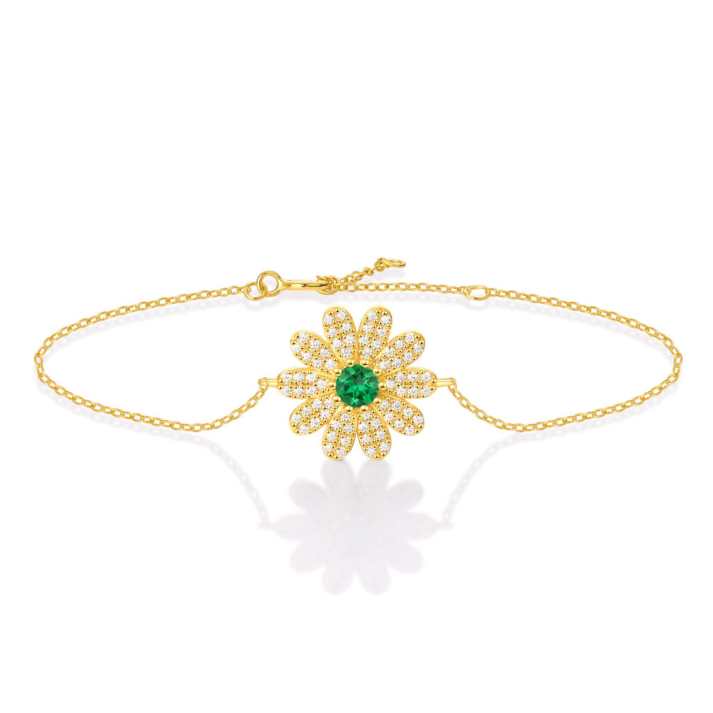 S925 Silver Bracelet Inlaid with Cultivated Emerald Gemstone Flower Dream Facing the Sun Bracelet Jewelry Wholesale