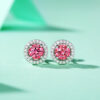 S925 Silver Earrings Women's New Pink Moissanite Jewelry Gift In Stock Round Wrapped Earrings Wholesale