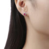 S925 Silver Earrings Women's New Pink Moissanite Jewelry Gift In Stock Round Wrapped Earrings Wholesale