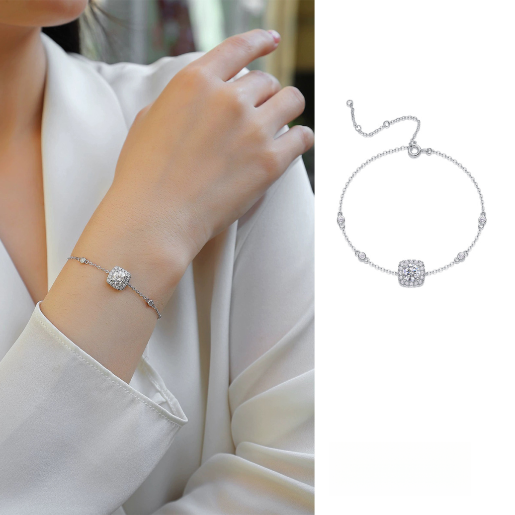 S925 Silver Bracelet Moissanite Paper Short Love Long Bracelet Jewelry Cross-border Hot Sale Silver Plated Platinum Panyu Wholesale