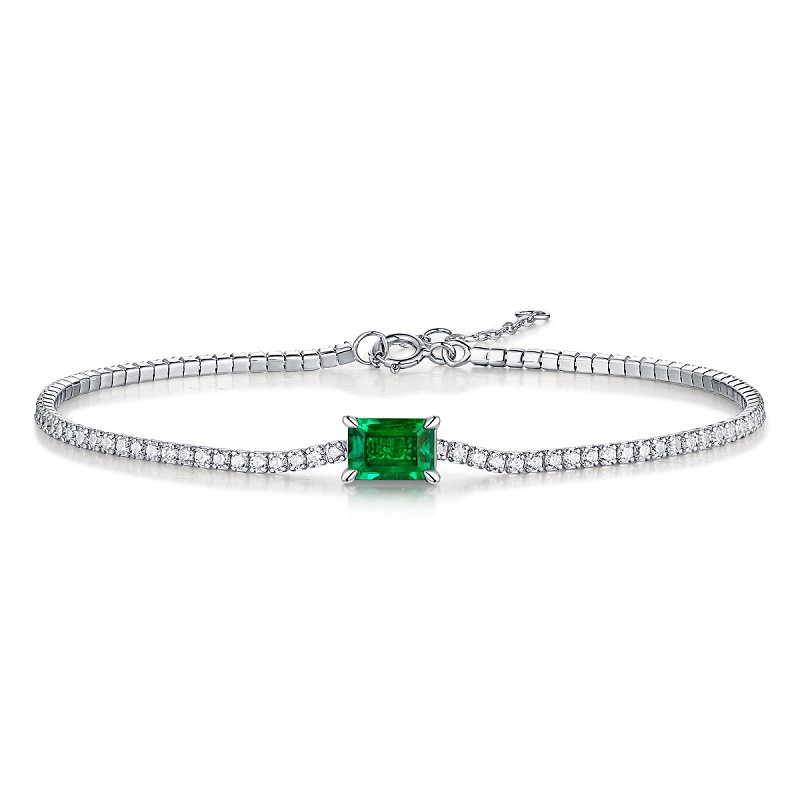 S925 Silver Roman Bracelet Inlaid with Emerald Simple Elegant Gift Jewelry Wholesale in Large Quantities