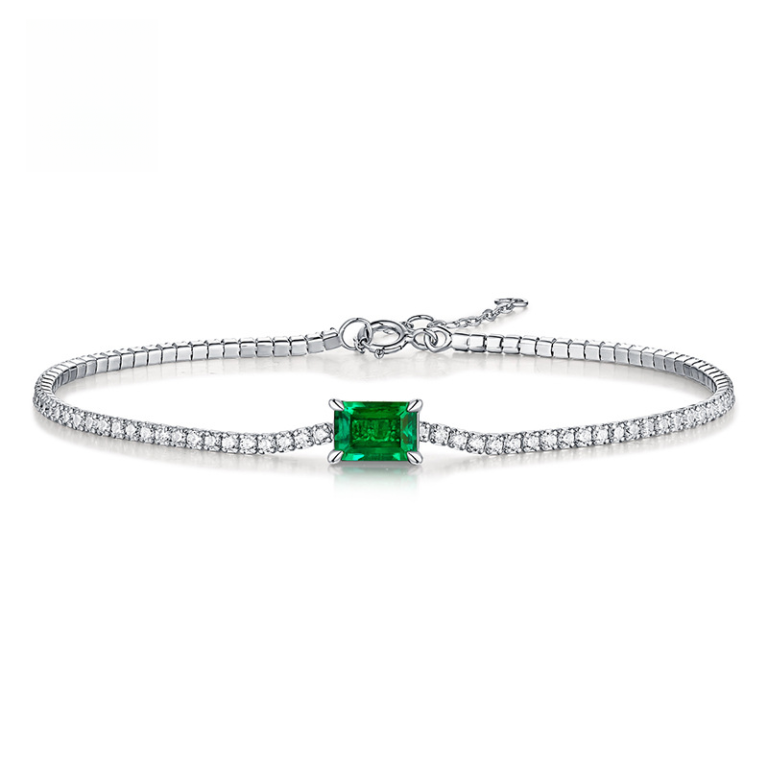 S925 Silver Roman Bracelet Inlaid with Emerald Simple Elegant Gift Jewelry Wholesale in Large Quantities