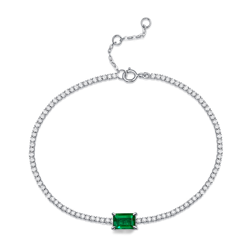 S925 Silver Roman Bracelet Inlaid with Emerald Simple Elegant Gift Jewelry Wholesale in Large Quantities