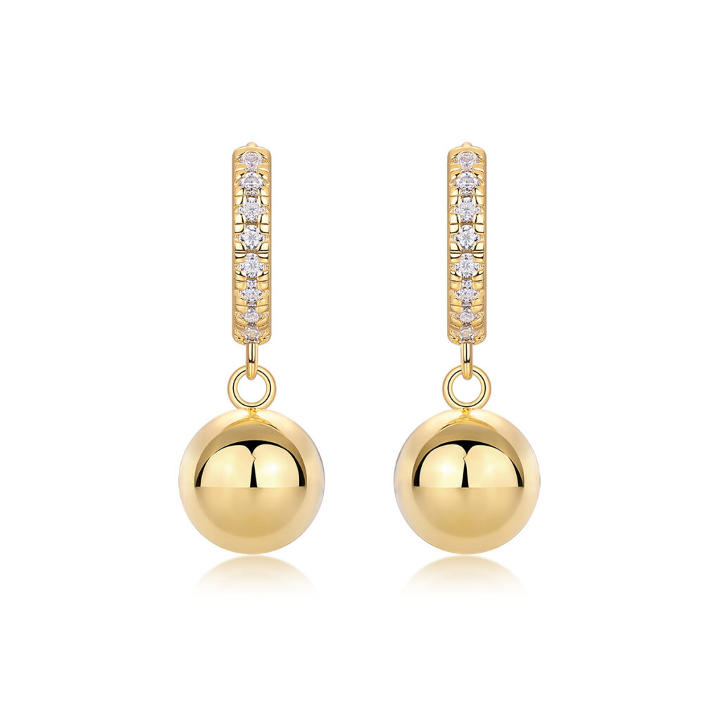 Anti-allergy 925 silver gold round bead earrings autumn and winter high-end light luxury European and American cross-border hot-selling Moissanite earrings