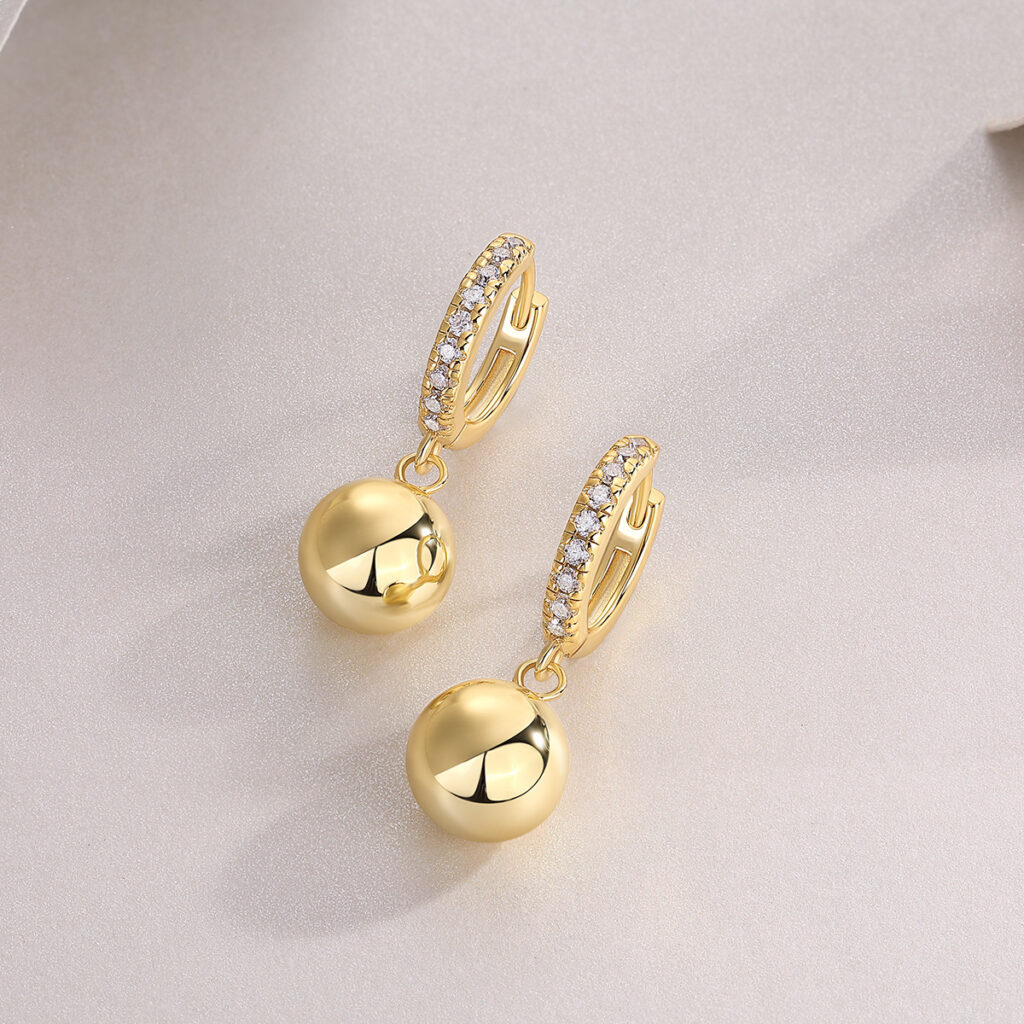 Anti-allergy 925 silver gold round bead earrings autumn and winter high-end light luxury European and American cross-border hot-selling Moissanite earrings