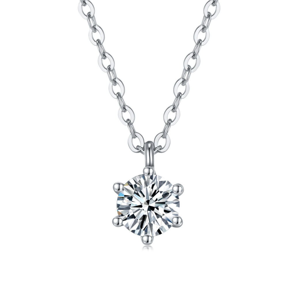 S925 Silver Necklace Inlaid with Moissanite Pendant Simple Six-Prong Pendant Clavicle Chain Source Bulk Wholesale