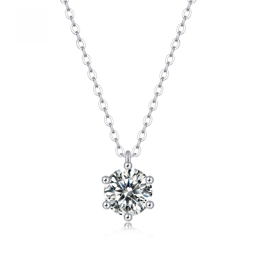 S925 Silver Necklace Inlaid with Moissanite Pendant Simple Six-Prong Pendant Clavicle Chain Source Bulk Wholesale