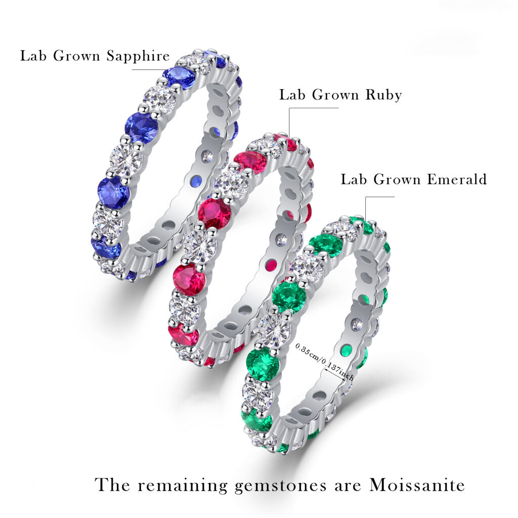 Light Luxury High-end Style S925 Silver Ring Female Green Gem Red Blue Gemstone European and American Hot Sale New Moissanite Ring