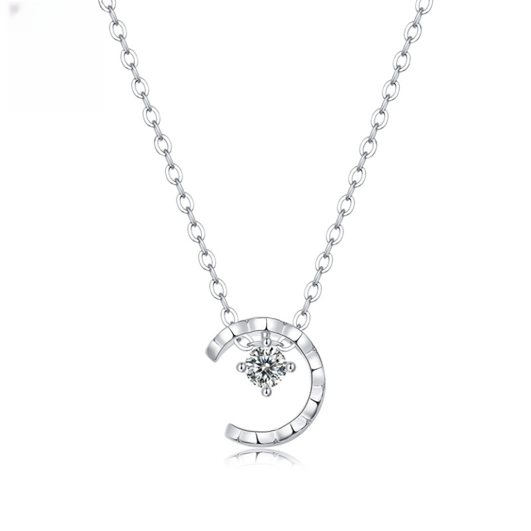 S925 Silver Necklace Moissanite Dream Falling Star and Moon Pendant Fashion Pendant with Chain Trendy Accessories In-stock Necklace