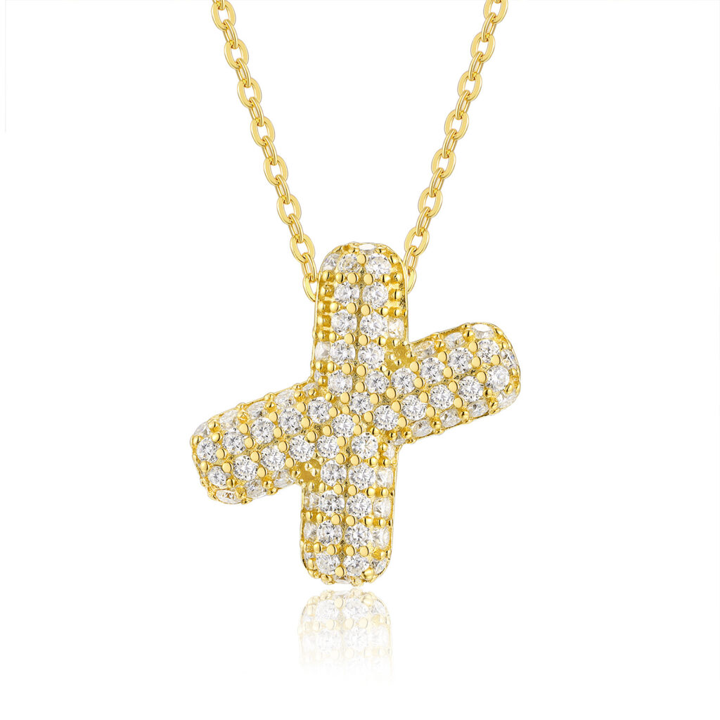 Cross-border European and American new letter pendant necklace 925 silver plated with 18K gold clavicle chain fashion versatile Moissanite chain