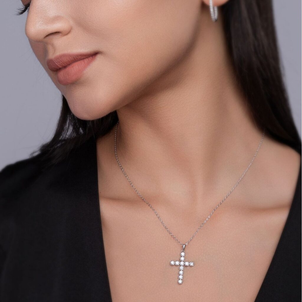 S925 silver necklace entrusted pendant with chain live broadcast cross-border hot-selling silver jewelry in stock cross necklace for dropshipping