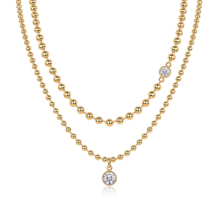 Gold round bead chain S925 silver layered collarbone chain cross-border ins style European and American hot-selling moissanite necklace in stock