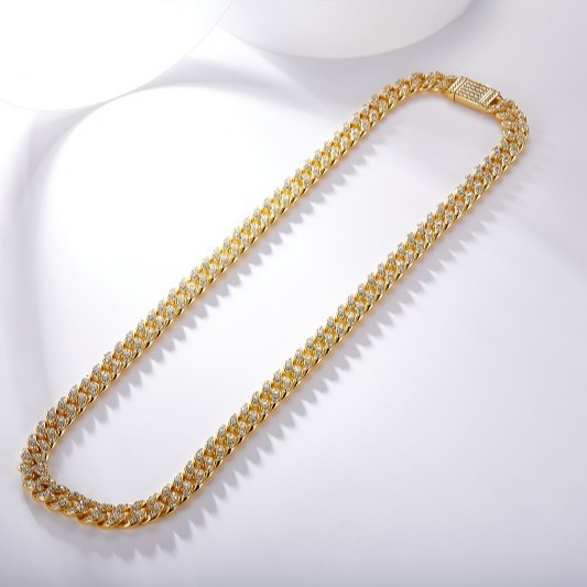 Foreign trade hip-hop style 925 silver chain unisex gold thick chain cross-border hot-selling Moissanite necklace in stock