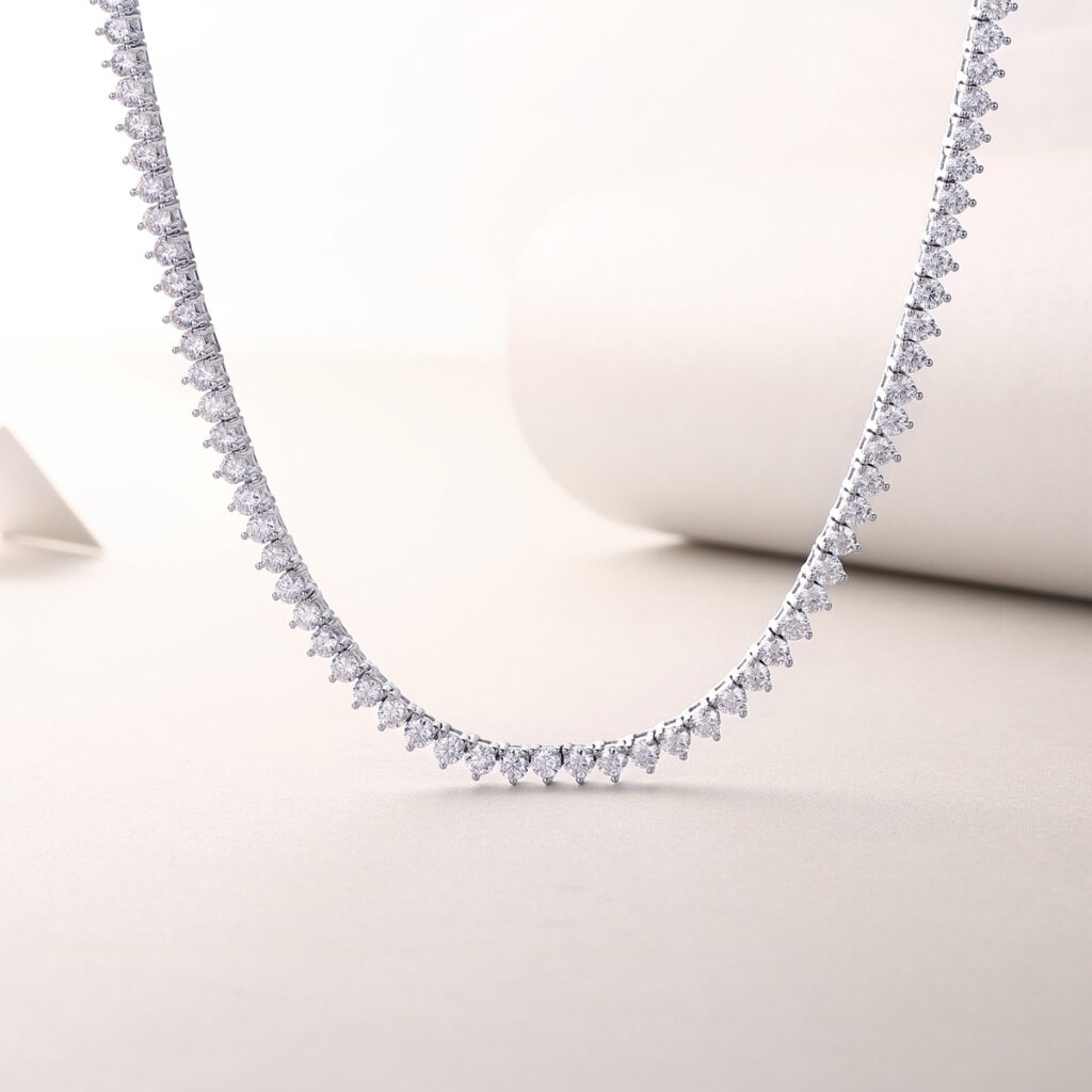 New stylish light luxury 925 silver necklace for women, European and American cross-border hot-selling tennis chain 10 points Moissanite necklace