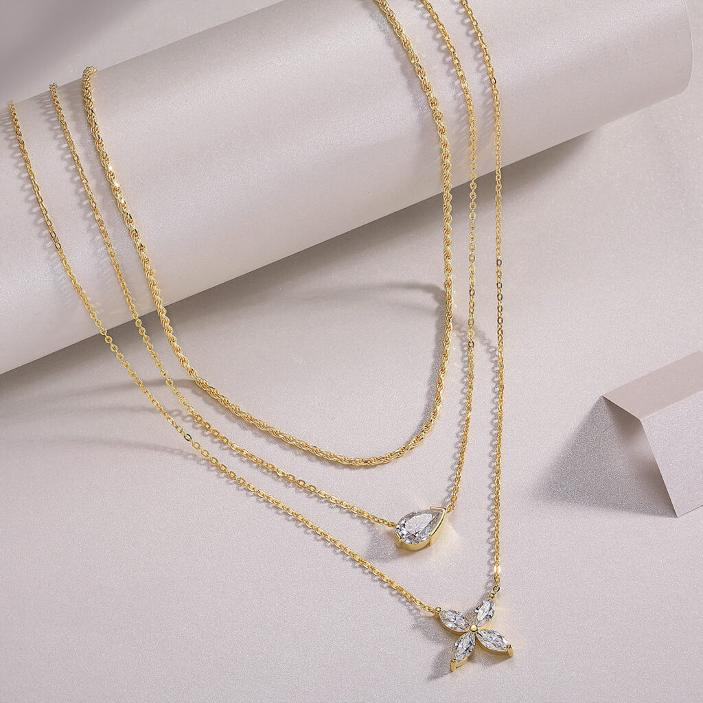 S925 Silver Layered Necklace Moissanite Chain Cross-border Ins Style Clavicle Chain European and American Hot Sale Etsy Pendant Wholesale