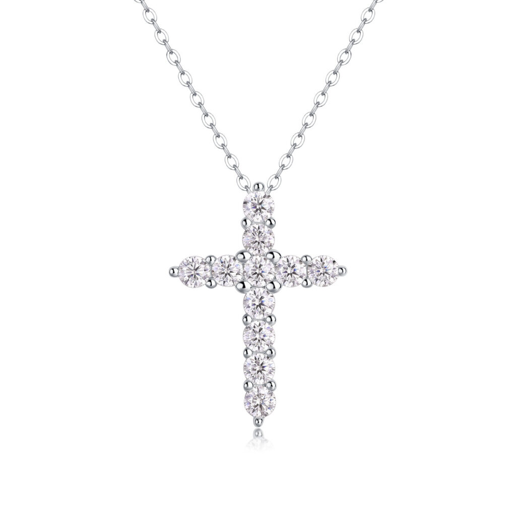 Fashionable and elegant light luxury S925 silver faith necklace for women, non-fading, cross Moissanite clavicle chain wholesale