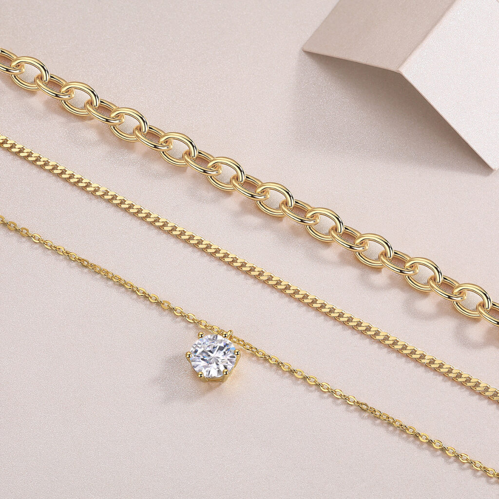 New S925 Silver Circular Clavicle Chain Light Luxury High-end Feel Gold Ins Style European and American Layered Moissanite Necklace