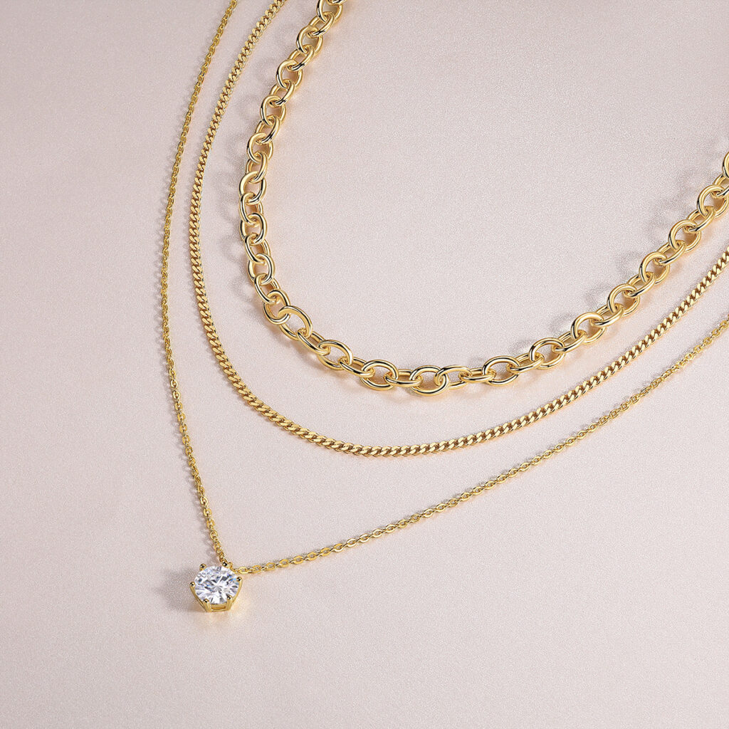 New S925 Silver Circular Clavicle Chain Light Luxury High-end Feel Gold Ins Style European and American Layered Moissanite Necklace