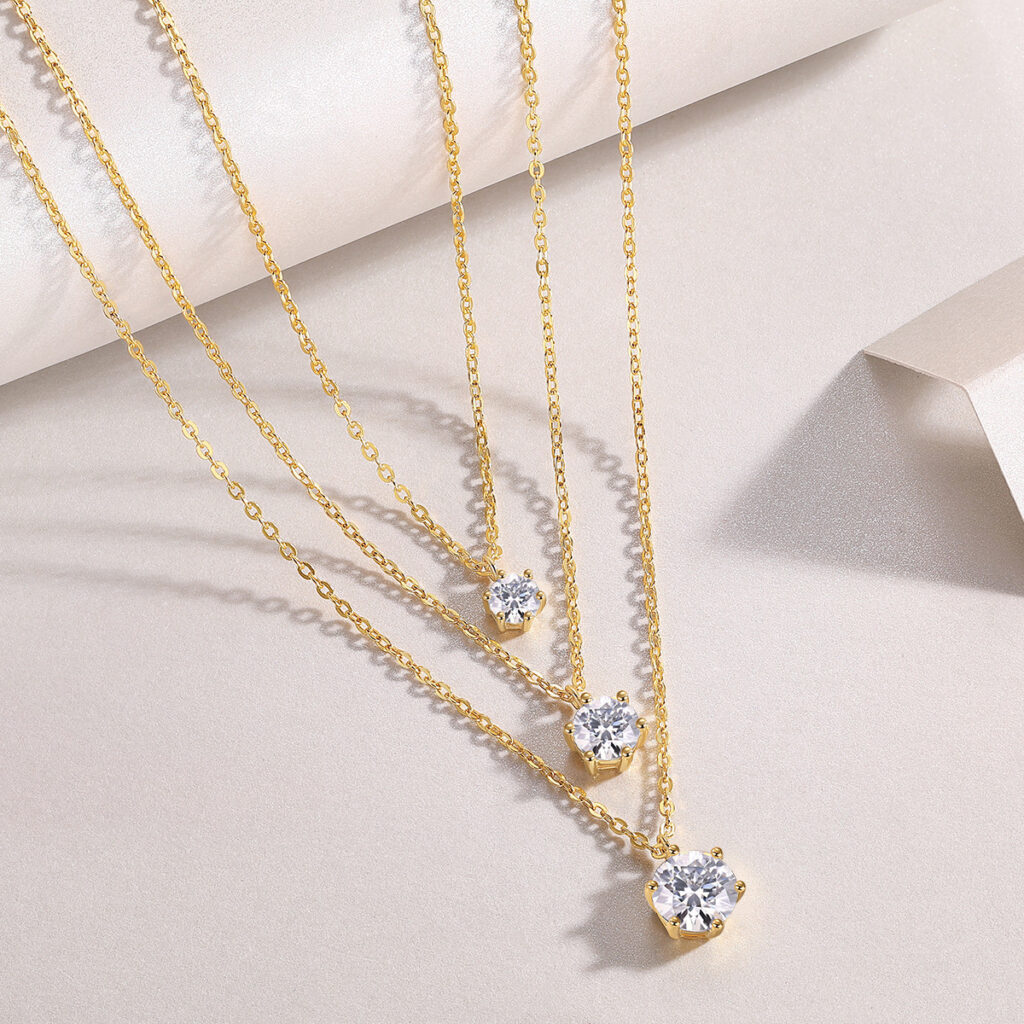 925 Silver Gold-tone Elegant Collarbone Chain Luxurious High-end Feel Cross-border Hot-selling Layered Ins Style Moissanite Necklace