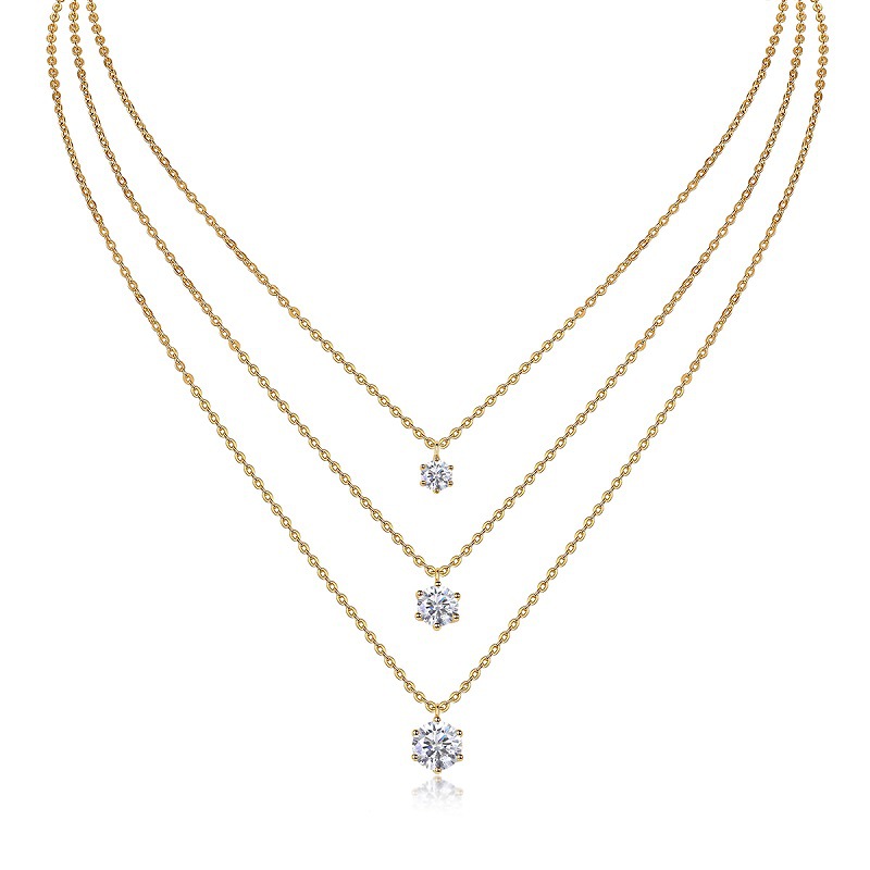 925 Silver Gold-tone Elegant Collarbone Chain Luxurious High-end Feel Cross-border Hot-selling Layered Ins Style Moissanite Necklace